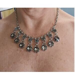 Loft Reverse Set Grey Rhinestone Bib Statement Necklace